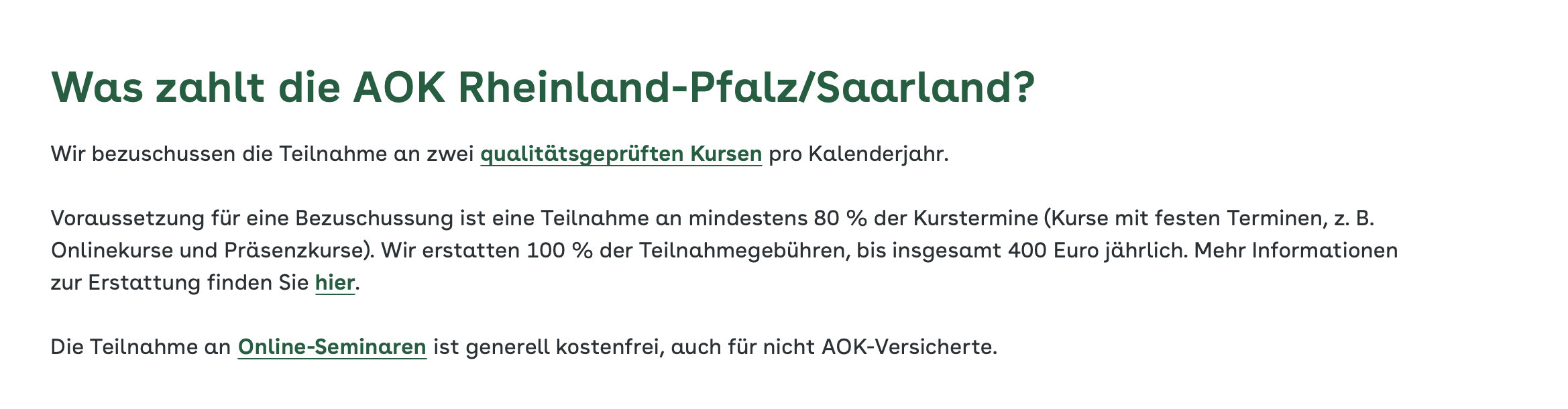 Was zahlt die AOK Rheinland-Pfalz für Präventionskurse